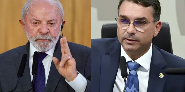 À esquerda, o presidente e candidato à reeleição, Lula. À direita, o candidato à presidencia da república, Flávio Bolsonaro.