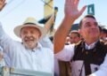Montagem de Lula e Flávio Bolsonaro, lado a lado.