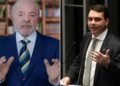 Montagem de Lula e Flávio Bolsonaro, lado a lado.