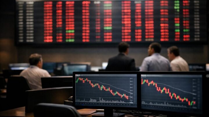 Gráfico financeiro em tela mostrando linha de cotações em leve