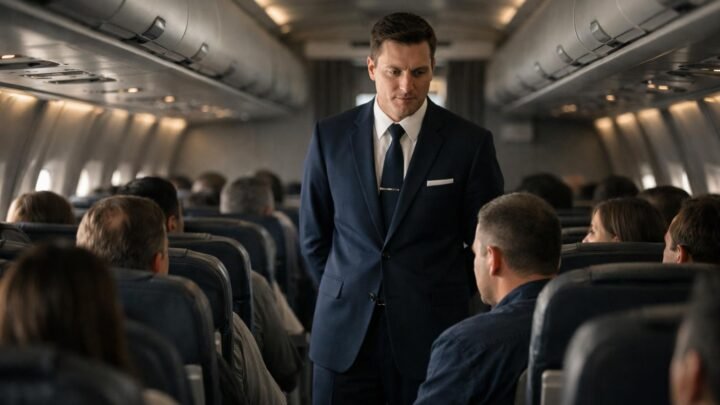 Interior de um avião comercial durante o embarque, com passageiros