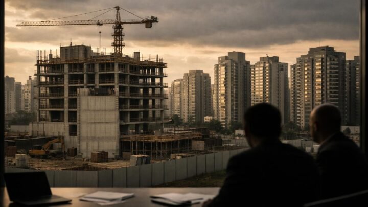 Vista de uma área urbana com prédios residenciais altos em